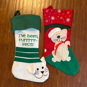 Set of 2 Cat Christmas Stockings Kitten Purrfect Holiday Decor